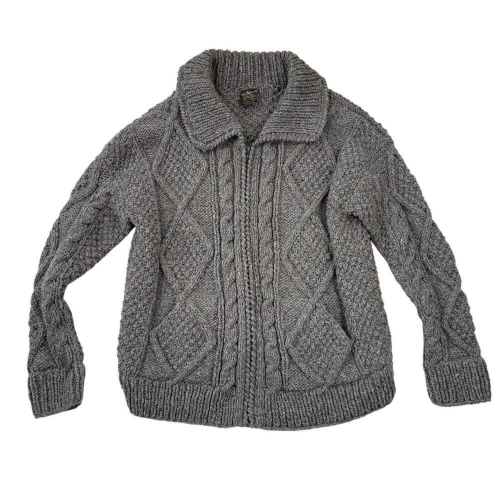 Andes Native Roots Cardigan Sweater Chunky Cable Knit Shawl Collar Llama Wool L